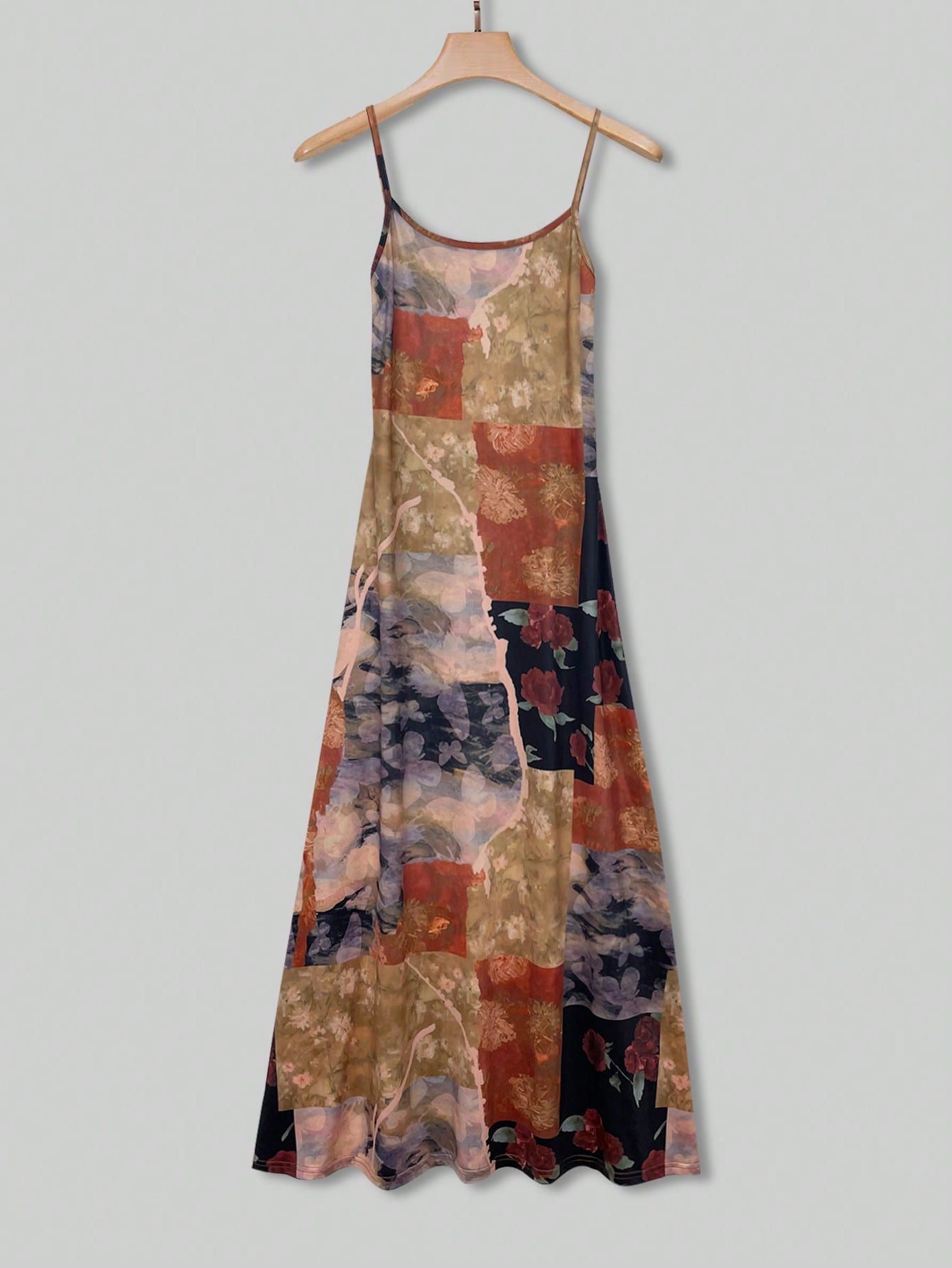 Sundress Midi Floral - Women's Vintage Patchwork Floral Print Spaghetti