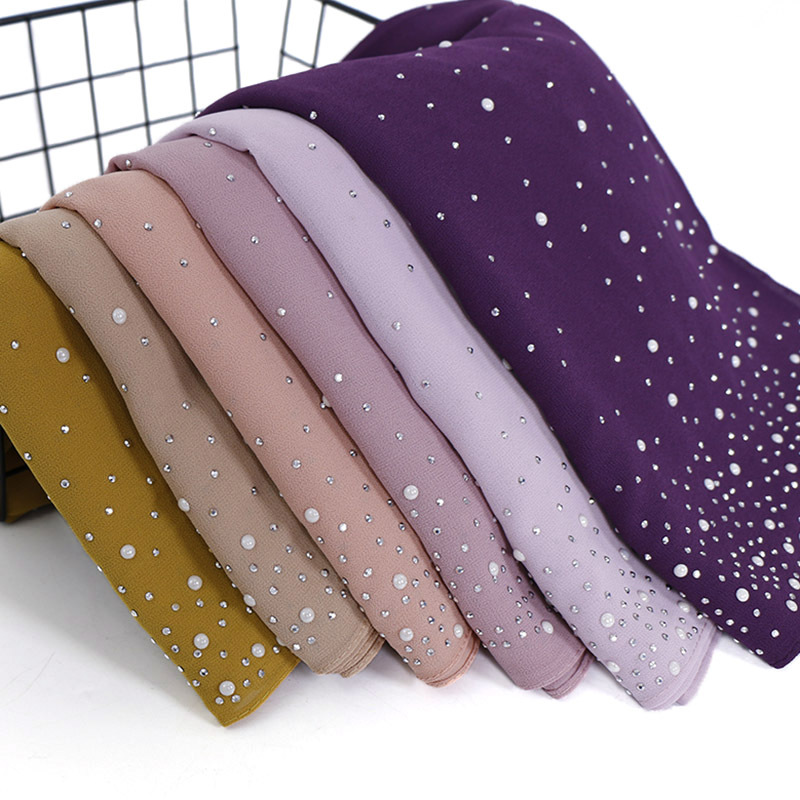 Summer Clothing Hijab - New Plain Diamond Beads Bubble Chiffon