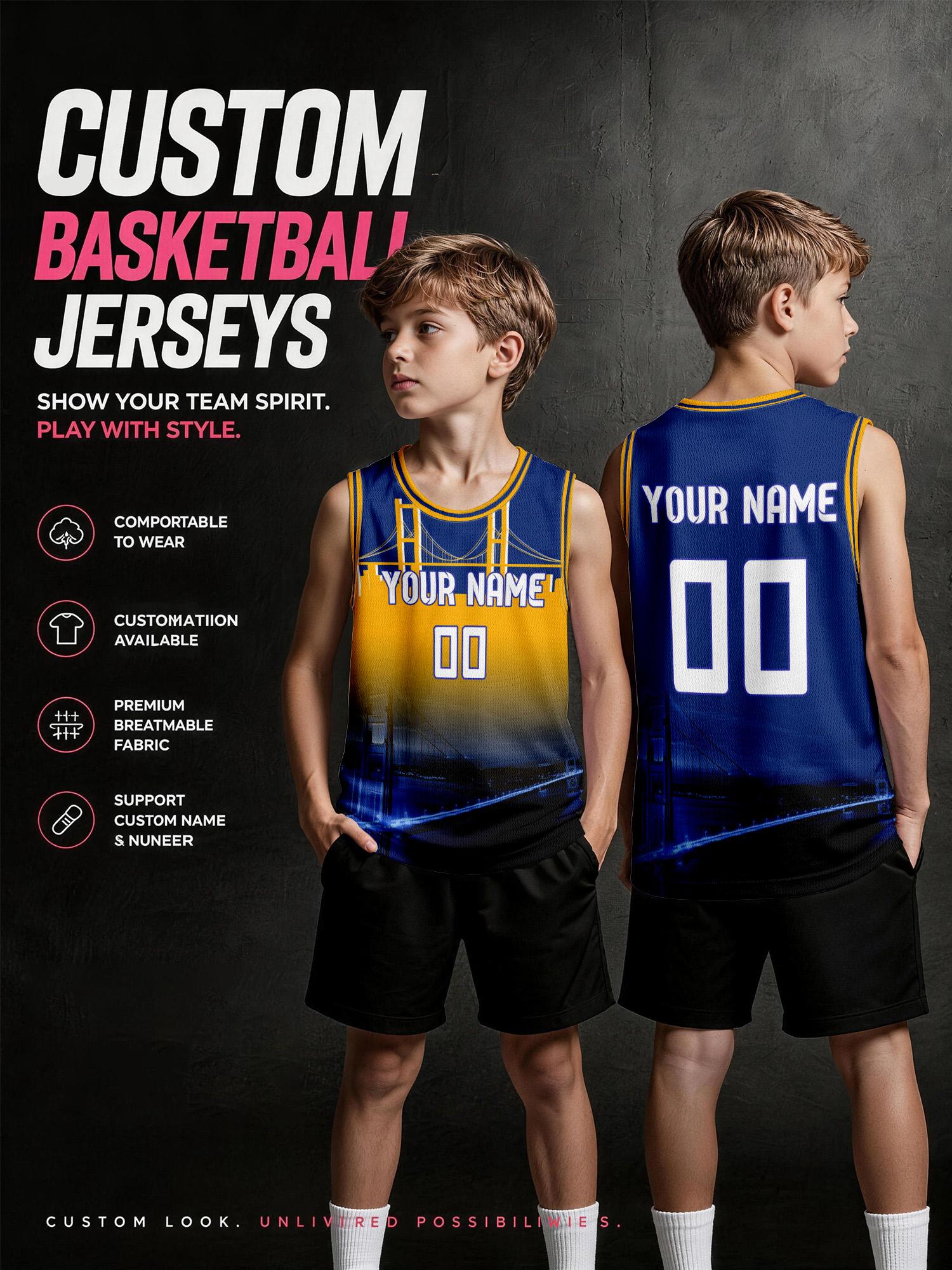 Tank Top Breathable - Kids Custom Gradient Basketball Jersey Set,