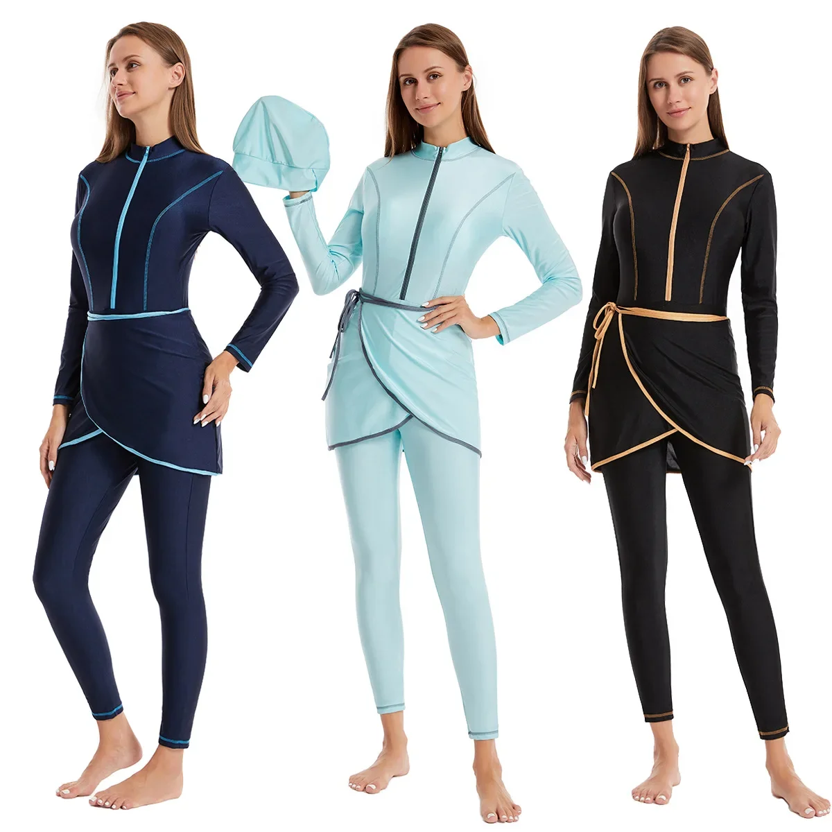 Summer Clothing Hijab - 3PCS/Set Plain Muslim Modest Swimwear Women