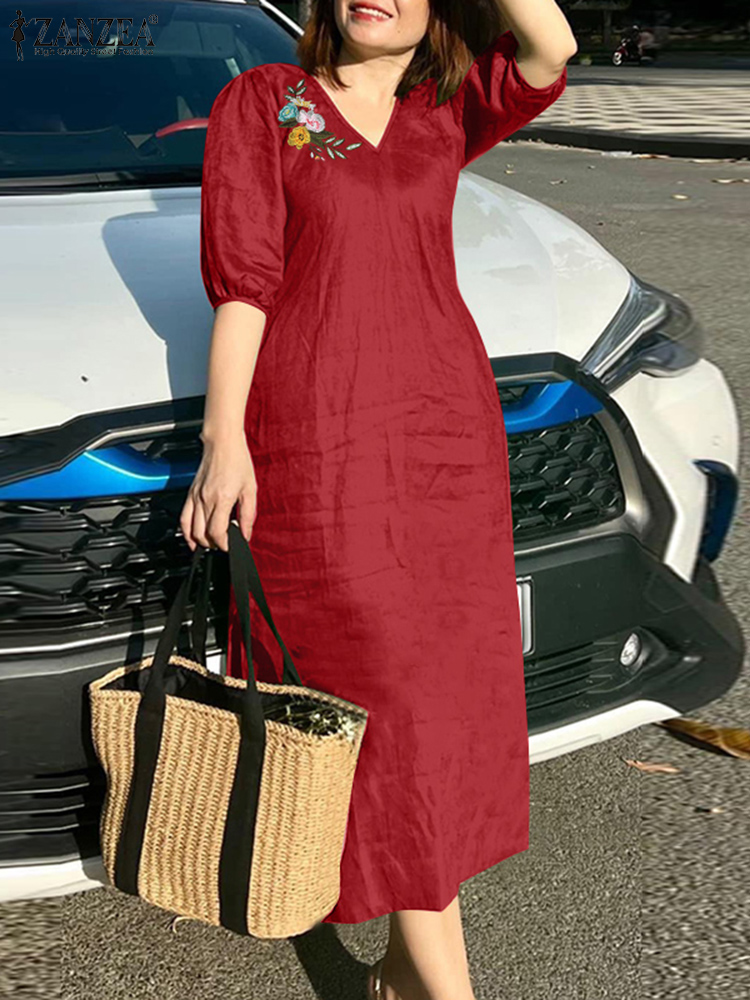 2024 ZANZEA Summer Fashion Wom - Sundress Midi Floral 评论和价格
