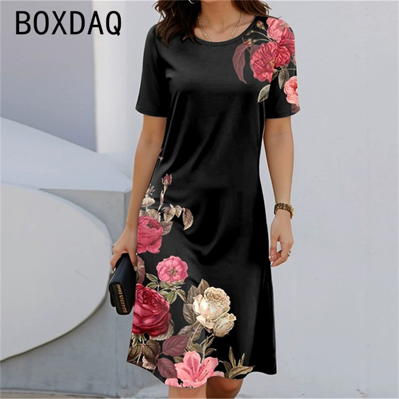 Bohemian Style Short Sleeve Ro - Sundress Midi Floral 评论和价格