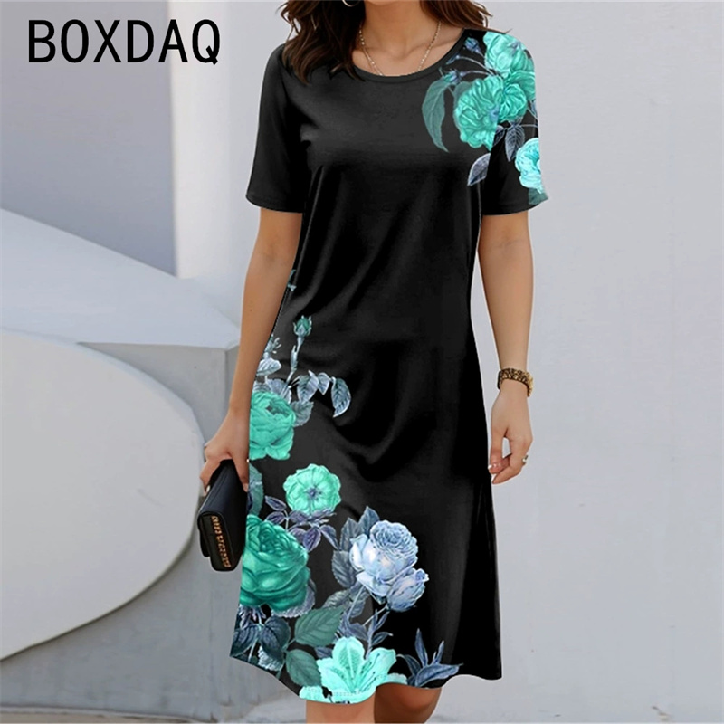 Bohemian Style Short Sleeve Ro - Sundress Midi Floral 评论和价格