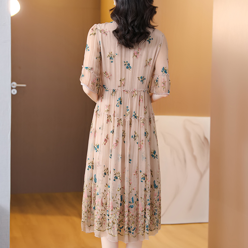 Women Floral Natural Silk Embr - Sundress Midi Floral 评论和价格