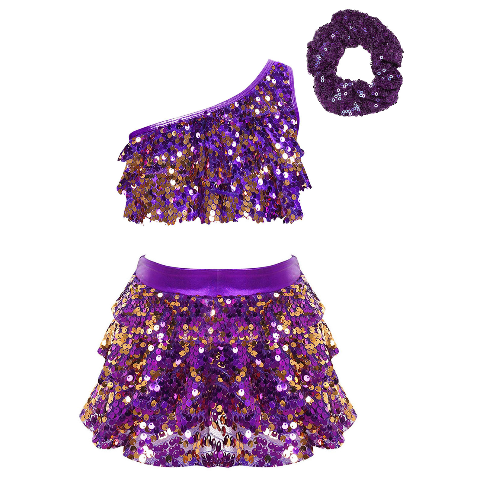Kids Girls Shiny Sequins Latin - Summer Clothing Kids 评论和价格